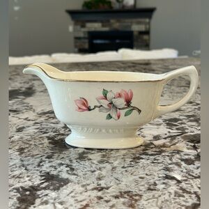 Homer Laughlin Gravy Boat Pink Dogwood Liberty Gold Trim Vintage 1954